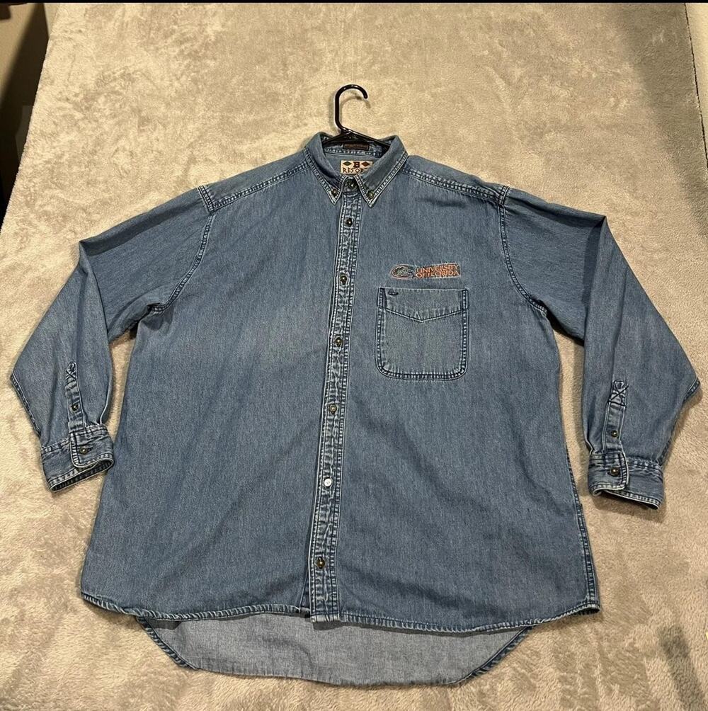 Florida Gators Shirt Mens XL Blue NCAA Football Denim Button Down Long Sleeve